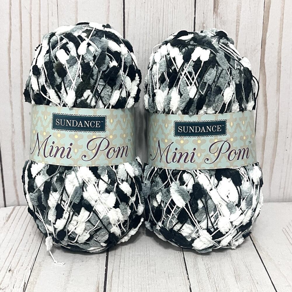 Sundance Mini Pom Ladder Yarn Black White & Gray #4 MEDIUM 3.5 oz each Lot f 2